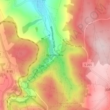 Mapa topográfico Brettmühle, altitud, relieve