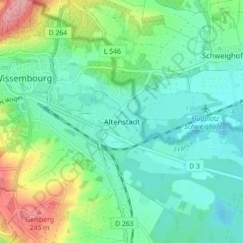Mapa topográfico Altenstadt, altitud, relieve