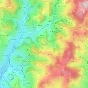 Mapa topográfico Fouilloux, altitud, relieve