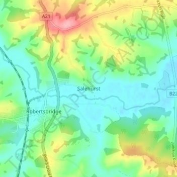 Mapa topográfico Salehurst, altitud, relieve
