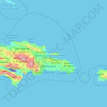 Mapa topográfico Samaná, altitud, relieve