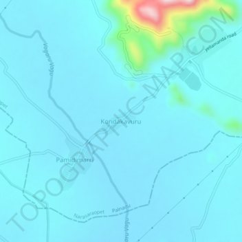 Mapa topográfico Kondakavuru, altitud, relieve