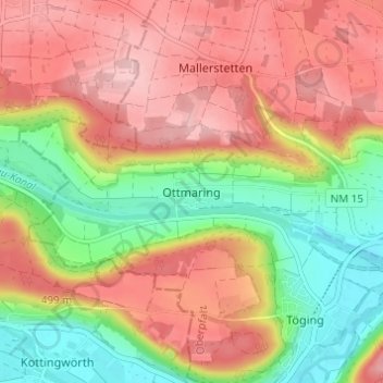Mapa topográfico Ottmaring, altitud, relieve