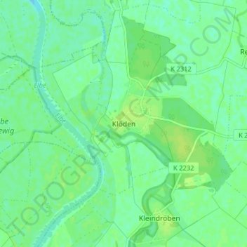 Mapa topográfico Klöden, altitud, relieve