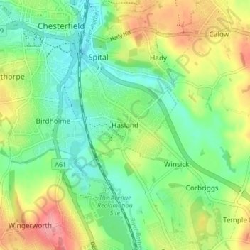Mapa topográfico Hasland, altitud, relieve