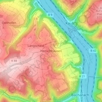 Mapa topográfico Henschhausen, altitud, relieve
