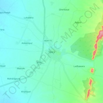 Mapa topográfico Tijara, altitud, relieve