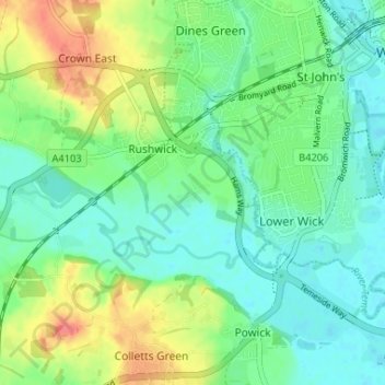 Mapa topográfico Upper Wick, altitud, relieve