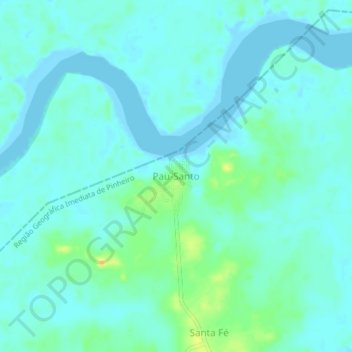 Mapa topográfico Pau-Santo, altitud, relieve