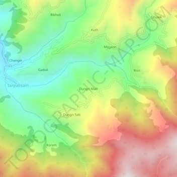 Mapa topográfico Dungri Malli, altitud, relieve