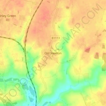 Mapa topográfico Old Newton, altitud, relieve