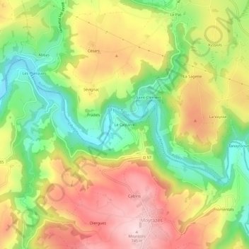 Mapa topográfico Le Castanie, altitud, relieve