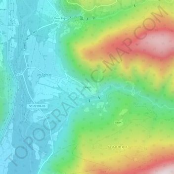 Mapa topográfico Oliván, altitud, relieve
