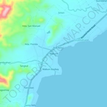 Mapa topográfico Mabuni, altitud, relieve