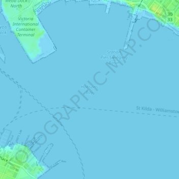 Mapa topográfico Hobsons Bay, altitud, relieve