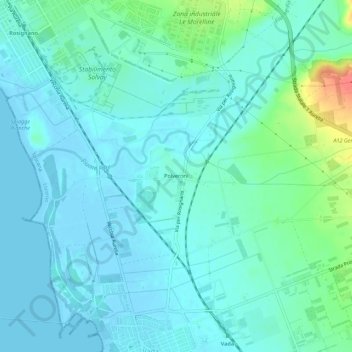 Mapa topográfico Polveroni, altitud, relieve
