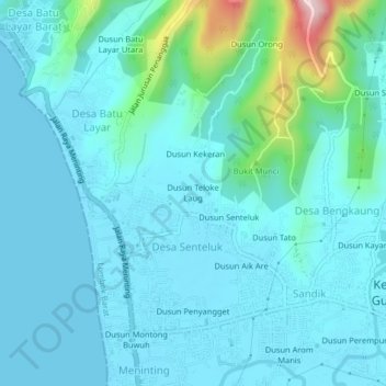 Mapa topográfico Dusun Teloke Laug, altitud, relieve