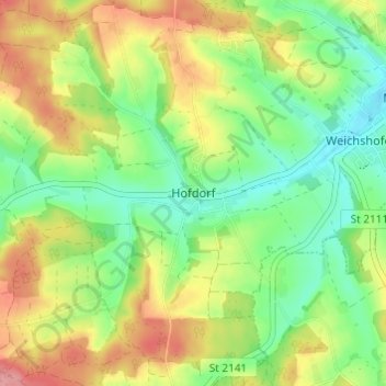 Mapa topográfico Hofdorf, altitud, relieve