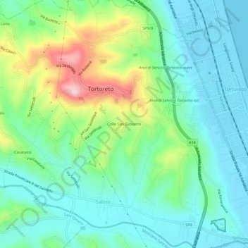 Mapa topográfico Colle San Giovanni, altitud, relieve