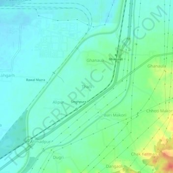 Mapa topográfico Thalli, altitud, relieve