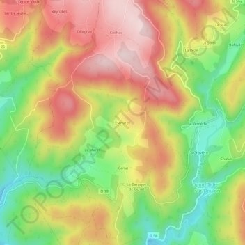Mapa topográfico Estivareil, altitud, relieve