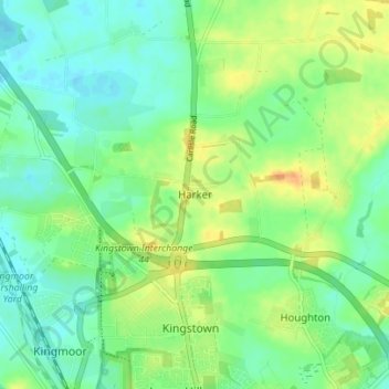 Mapa topográfico Harker, altitud, relieve