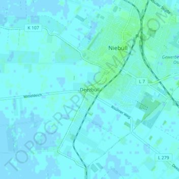 Mapa topográfico Deezbüll, altitud, relieve
