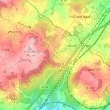Mapa topográfico Röhrigs, altitud, relieve