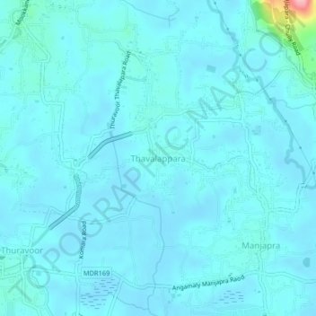 Mapa topográfico Thavalappara, altitud, relieve