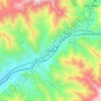 Mapa topográfico Chosica, altitud, relieve