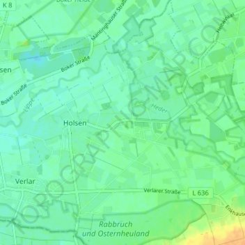 Mapa topográfico Holsen, altitud, relieve