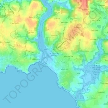 Mapa topográfico Le Vallon du Pouldu, altitud, relieve