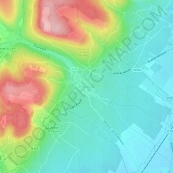 Mapa topográfico Pommard, altitud, relieve