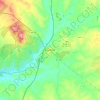 Mapa topográfico Monforte, altitud, relieve