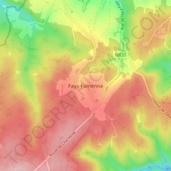 Mapa topográfico Fays-Famenne, altitud, relieve