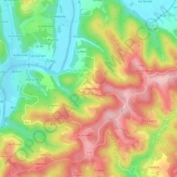 Mapa topográfico La Roussarie, altitud, relieve