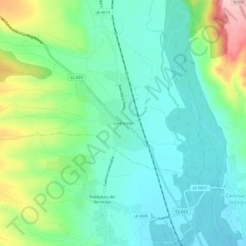 Mapa topográfico Lorenzana, altitud, relieve