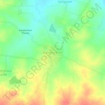 Mapa topográfico Maheshwaram, altitud, relieve