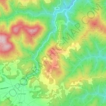 Mapa topográfico Boccheggiano, altitud, relieve