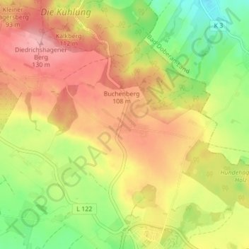 Mapa topográfico Jennewitz, altitud, relieve