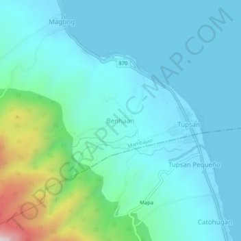 Mapa topográfico Benhaan, altitud, relieve