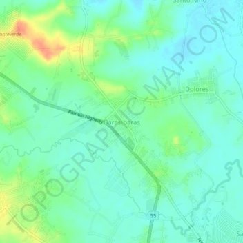 Mapa topográfico Baras-baras, altitud, relieve