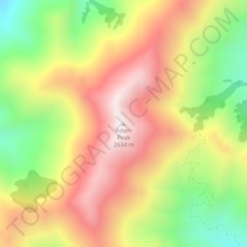 Mapa topográfico Adam Peak, altitud, relieve