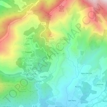 Mapa topográfico Carcopino, altitud, relieve