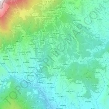Mapa topográfico Rivetti, altitud, relieve