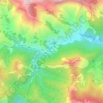 Mapa topográfico Tre Fiumi, altitud, relieve