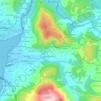 Mapa topográfico Os Alcallás, altitud, relieve