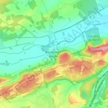 Mapa topográfico Boussu-en-Fagne, altitud, relieve