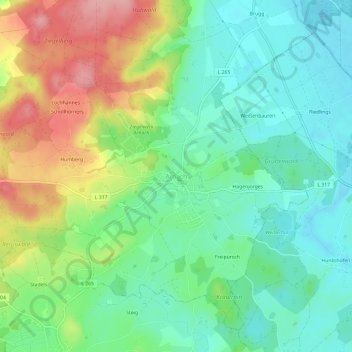 Mapa topográfico Arnach, altitud, relieve