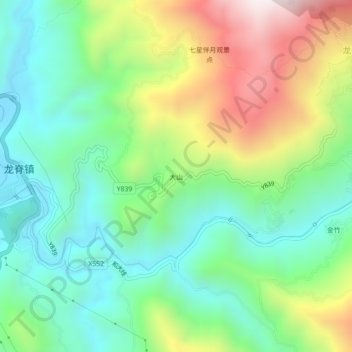 Mapa topográfico Dashan, altitud, relieve
